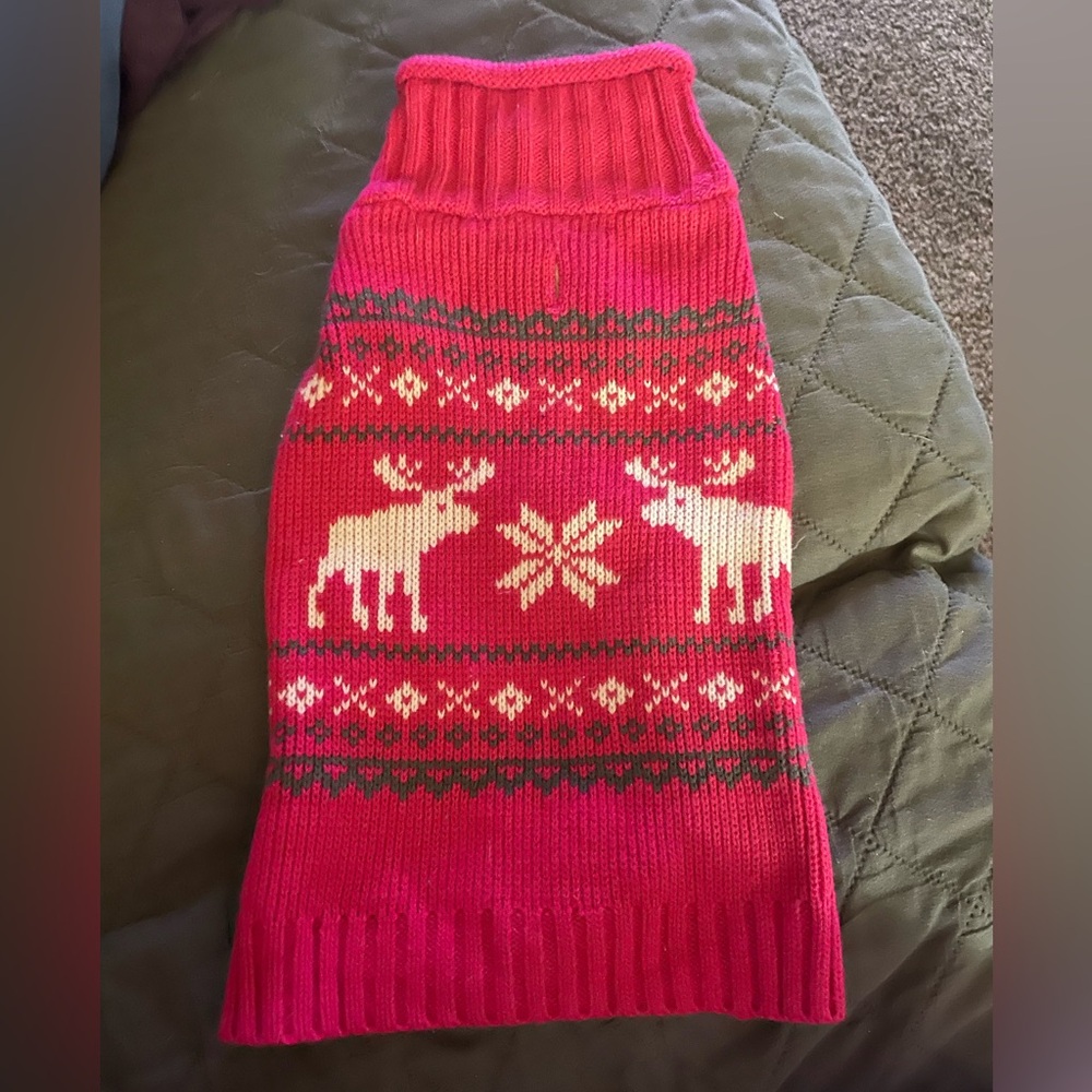 Pink Knit Dog Sweater with Moose Pattern